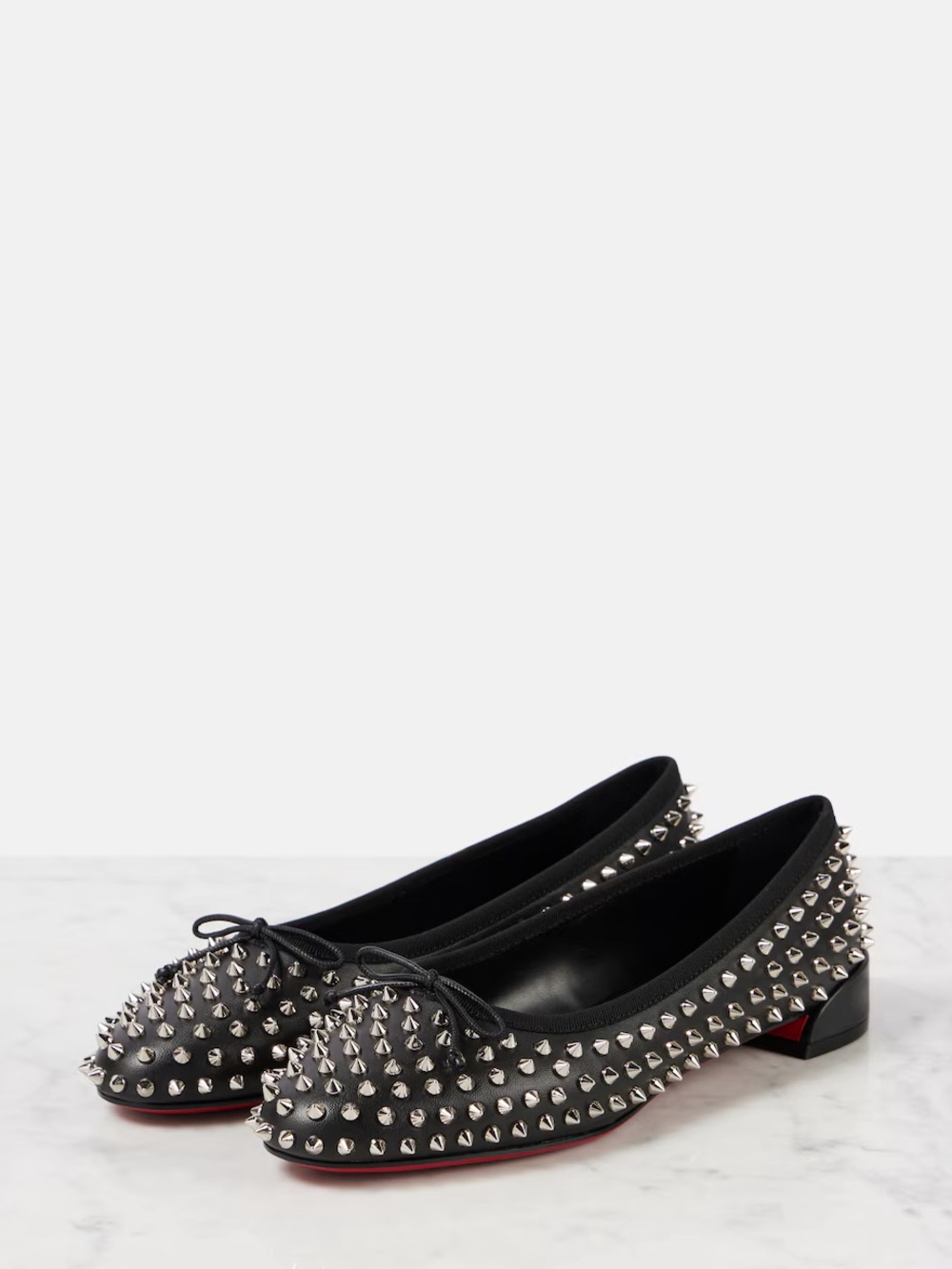 CHRISTIAN LOUBOUTIN Women’s Sweetie Jane Spiked Black Leather Ballet Flats 38